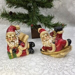 2 Vintage Santa Claus Ceramic Figurine Christmas Ornaments Holiday Decor Trinket